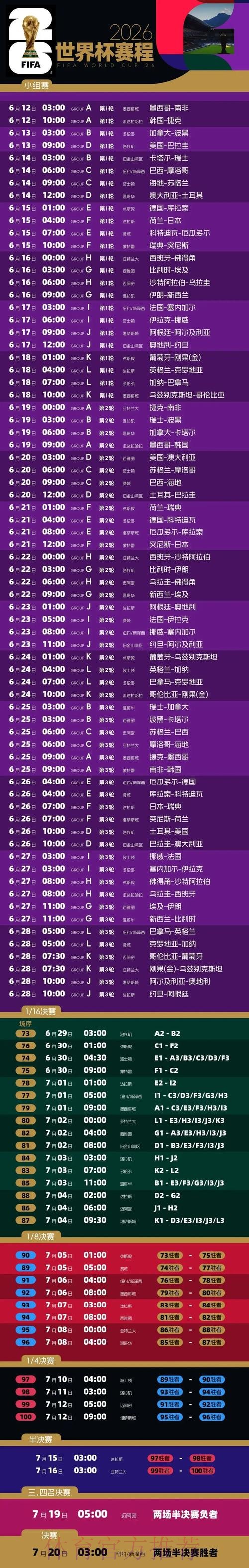 2026世界杯比赛时间高清版比赛时间表实时查看 2026世界杯比赛时间高清版比赛时间表实时查看