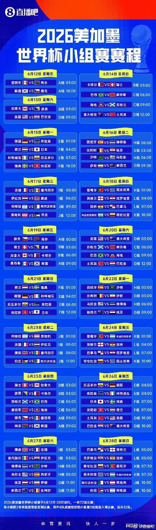 2026世界杯小组赛赛程最新实时赛程在哪里看